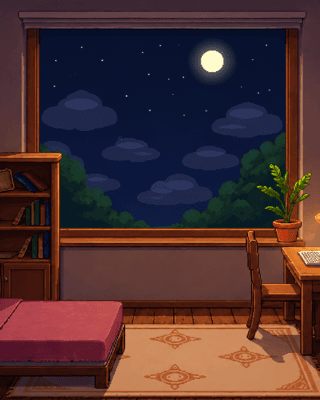 Ottie’s moonlit pixel-art room